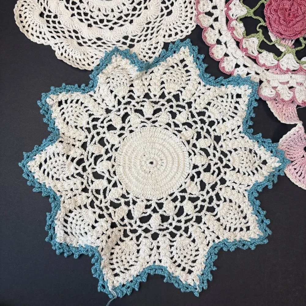 Vintage (4) Handmade Crochet Doilies Floral Colorful Round Cottage Core Grandma